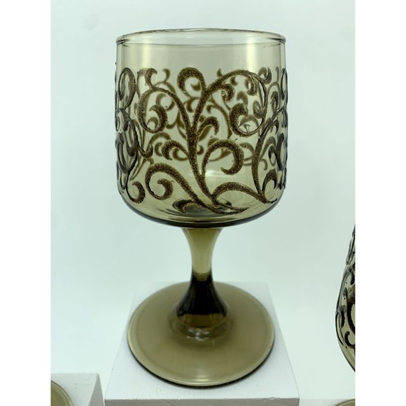 Vintage Libbey Stemmed Prada Swirl Scrolled Glass Cordials. - Picture 3 of 9